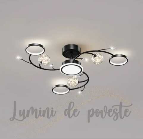 Lustra LED 96W Space Glam Black 3, LED inclus, 13 surse de iluminare, Lumina: Cald, Natural, Rece